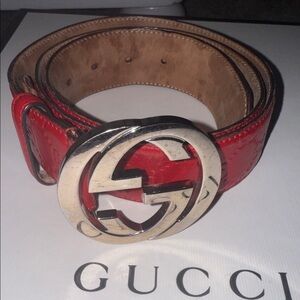 AUTHENTIC Gucci Red and Tan Leather Belt (SIZE 95/38)